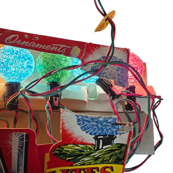 Vintage Noma Kristal Lites GE Lamps Working With Original Box String Snowball - Picture 8 of 10